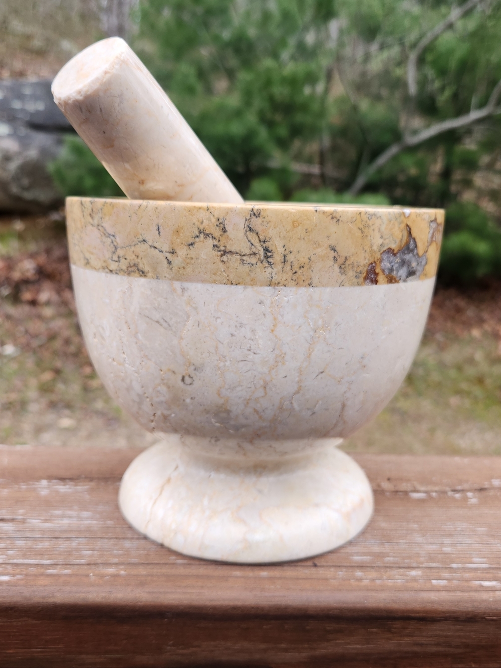 HUGE 2 Tone Marble Mortar & Pestle W/ Cream and Yellow Veining HEAVY NO BUNDLING